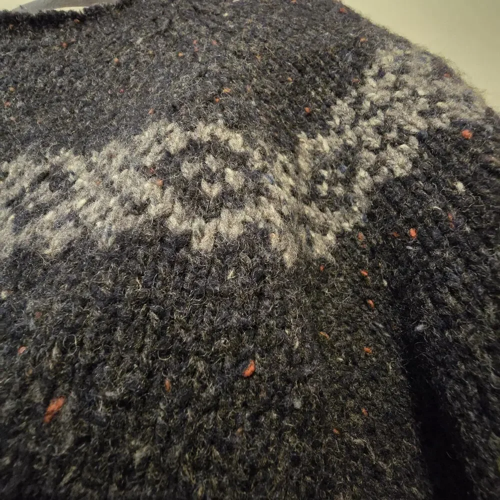 Vtg 80s 90s Abercrombie Fitch Wool Fair Isle Sweater Men SM Gray Hong Kong Tweed